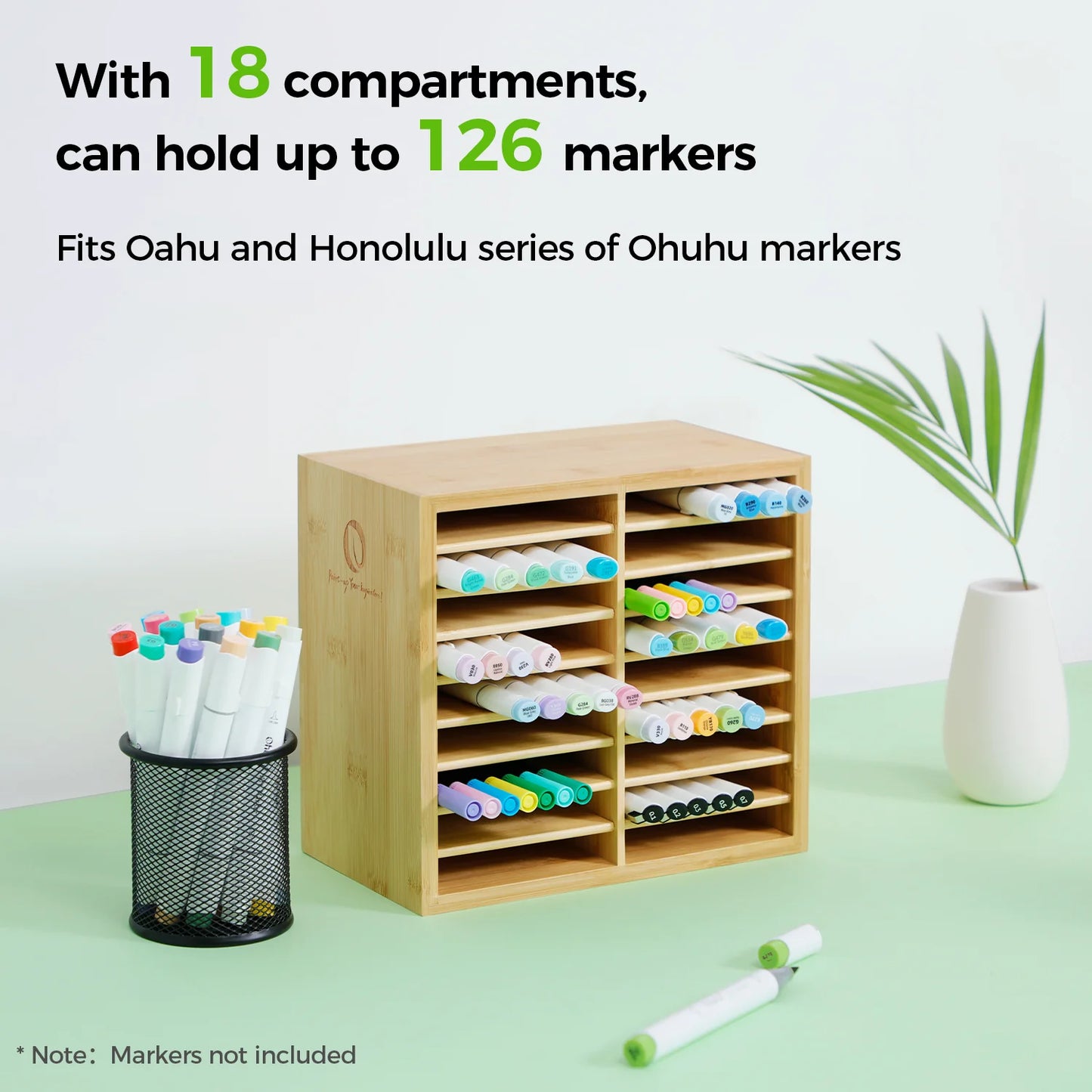 OHUHU - ORGANIZADOR DE BAMBU PARA 126 MARCADORES