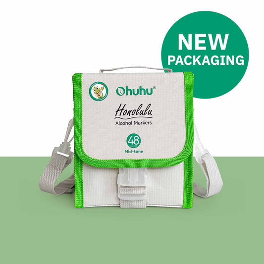 OHUHU HONOLULU - MARCADOR MID TONE DE ALCOHOL PUNTA PINCEL Y PUNTA BISELADA - 48 COLORES