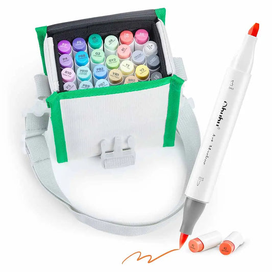 OHUHU HONOLULU - MARCADOR EN COLORES BÁSICOS DE ALCOHOL PUNTA PINCEL Y BISELADA - 24 COLORES