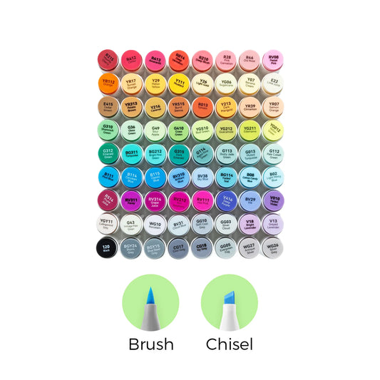 OHUHU HONOLULU - MARCADOR EN COLORES BÁSICOS DE ALCOHOL PUNTA PINCEL Y BISELADA - 72 COLORES