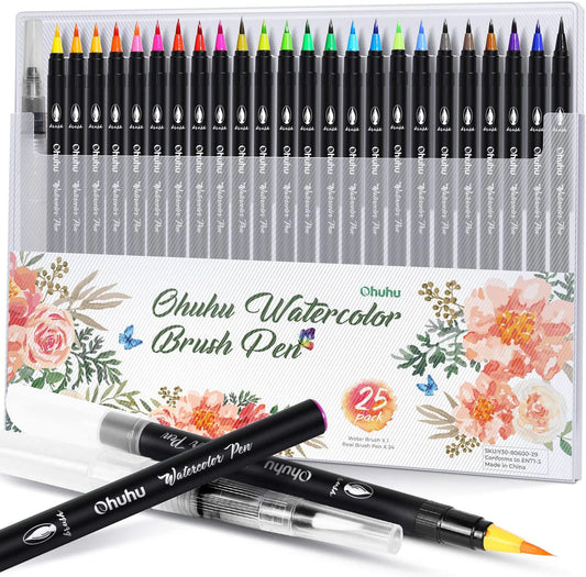 OHUHU - MARCADORES ACUARELABLES PUNTA PINCEL - 24 COLORES