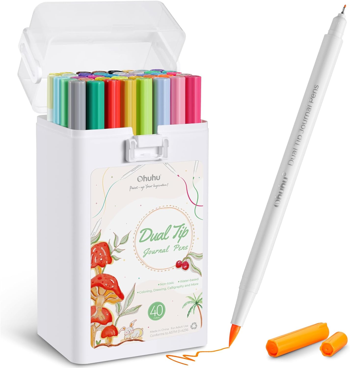 OHUHU - MARCADOR ACUARELABLE PUNTA PINCEL Y PUNTA EXTRA FINA - 40 COLORES