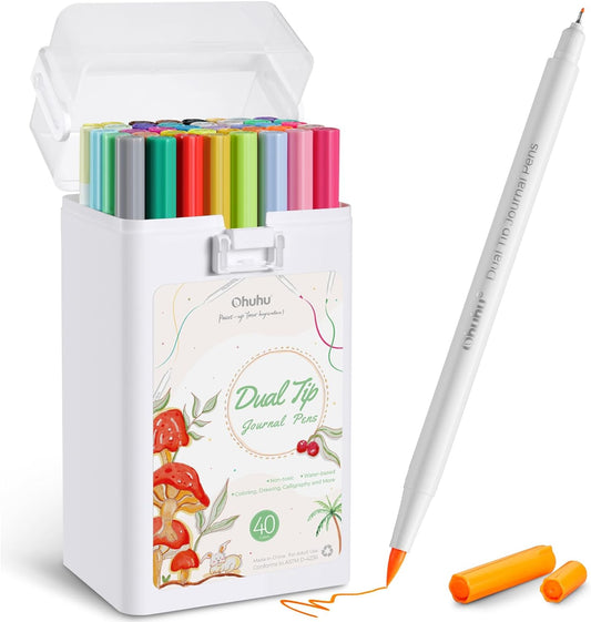 OHUHU - MARCADOR ACUARELABLE PUNTA PINCEL Y PUNTA EXTRA FINA - 40 COLORES