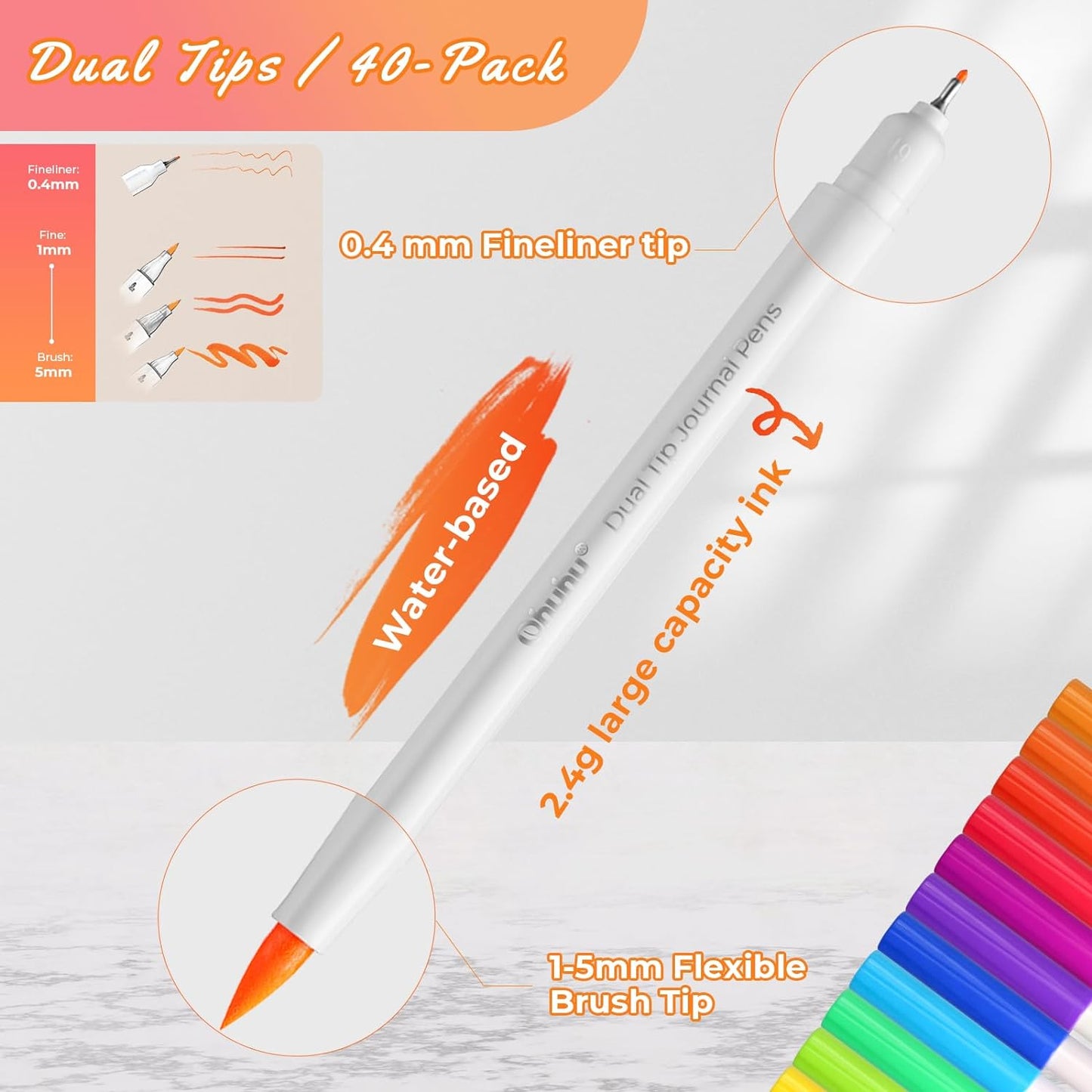 OHUHU - MARCADOR ACUARELABLE PUNTA PINCEL Y PUNTA EXTRA FINA - 40 COLORES