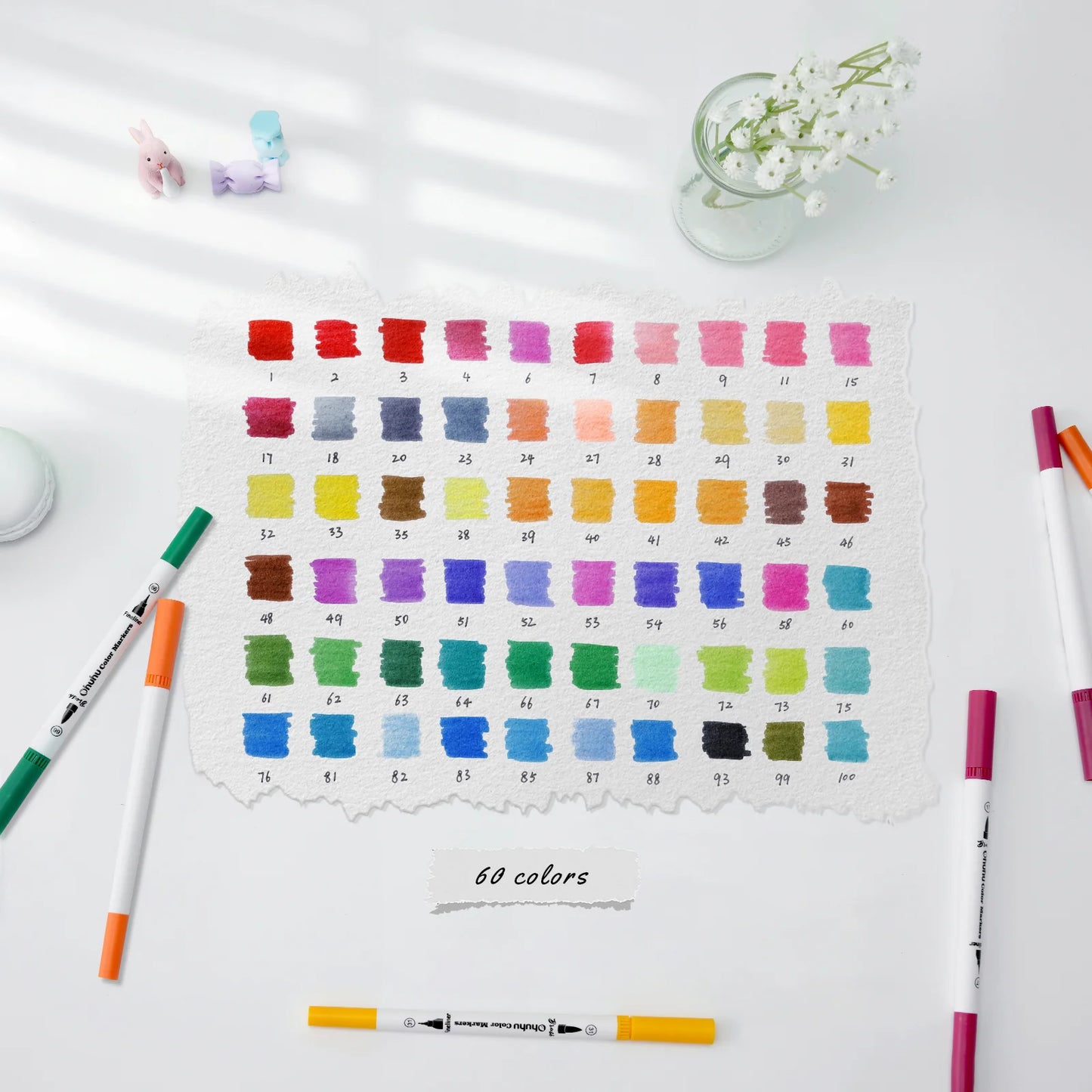 OHUHU MAUI – MARCADORES ACUARELABLES PUNTA PINCEL Y PUNTA FINA – 60 COLORES