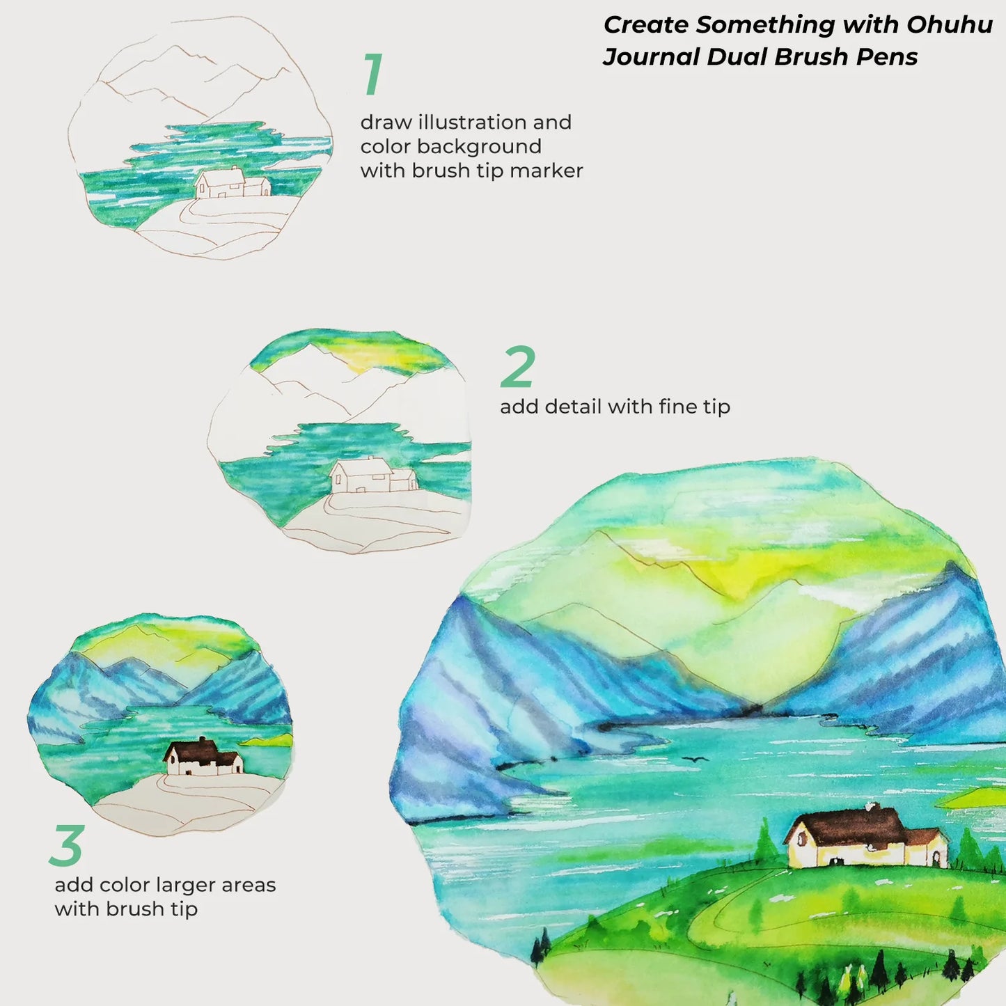OHUHU MAUI – MARCADORES ACUARELABLES PUNTA PINCEL Y PUNTA FINA – 60 COLORES